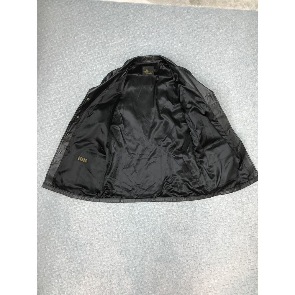 Sutton California Leather Jacket Mens 42 Black Car Coat Button Front Lined - Picture 2 of 16